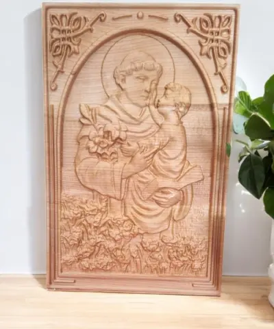 Rezbarija Svetog Antuna s Djetetom Isusom od masivnog drveta tre&scaron;nje