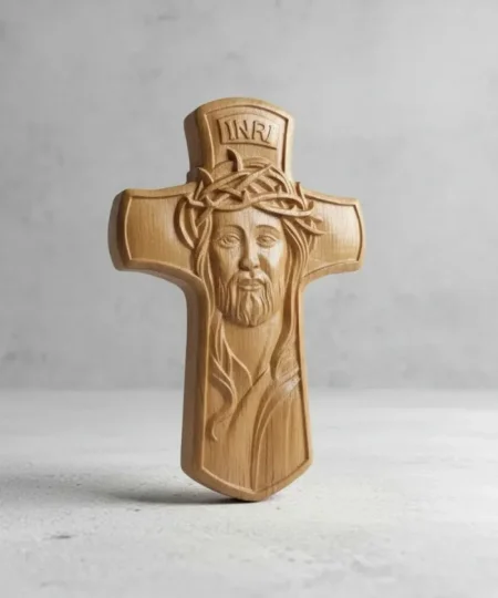 Rezbareni drveni križ od masivnog slavonskog hrasta - visina 30cm