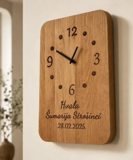 Personalizirani drveni sat od hrasta kao emotivan poklon
